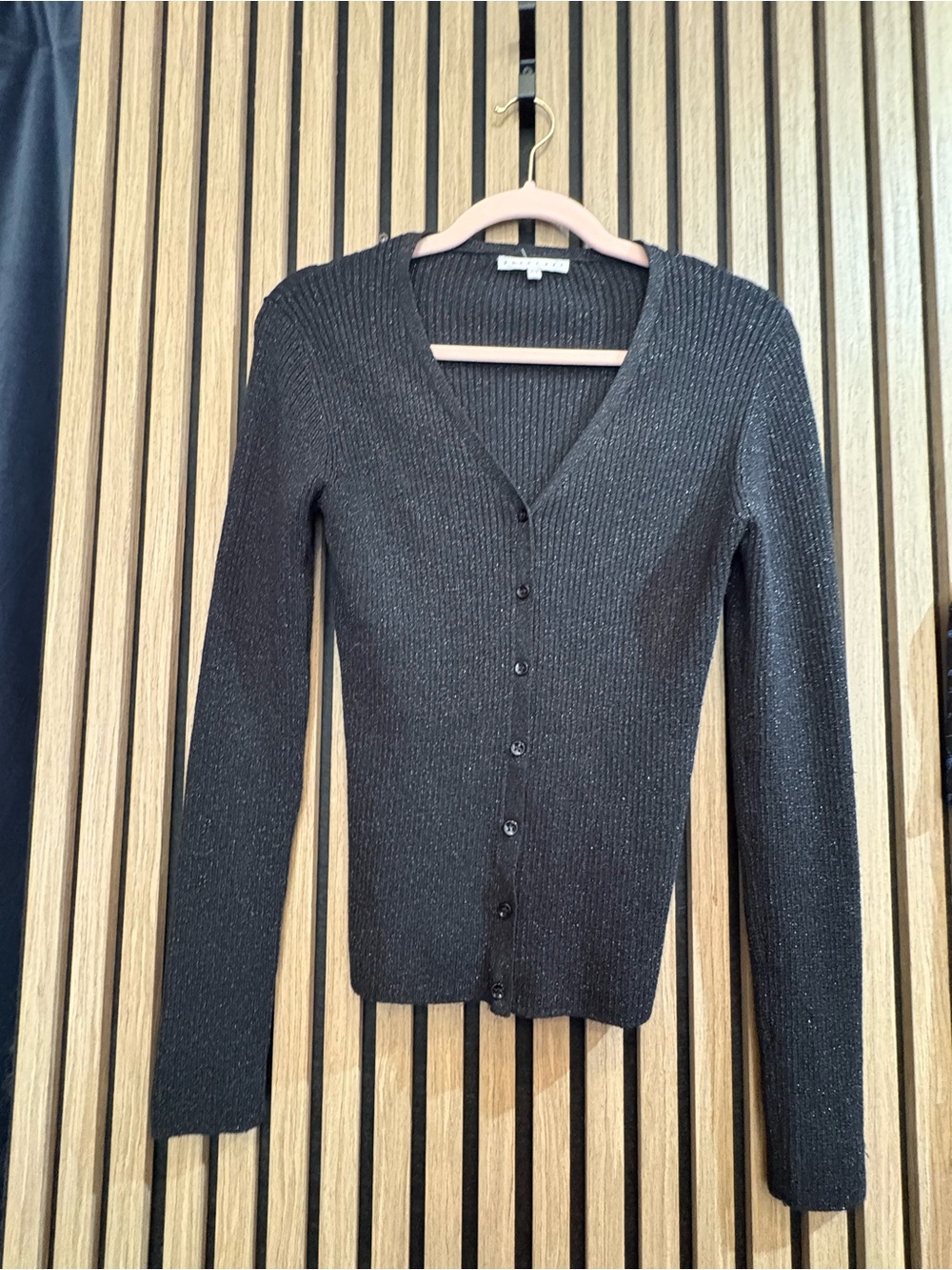 Smart Set Black Ribbed V-Neck Button Cardigan Sparkly